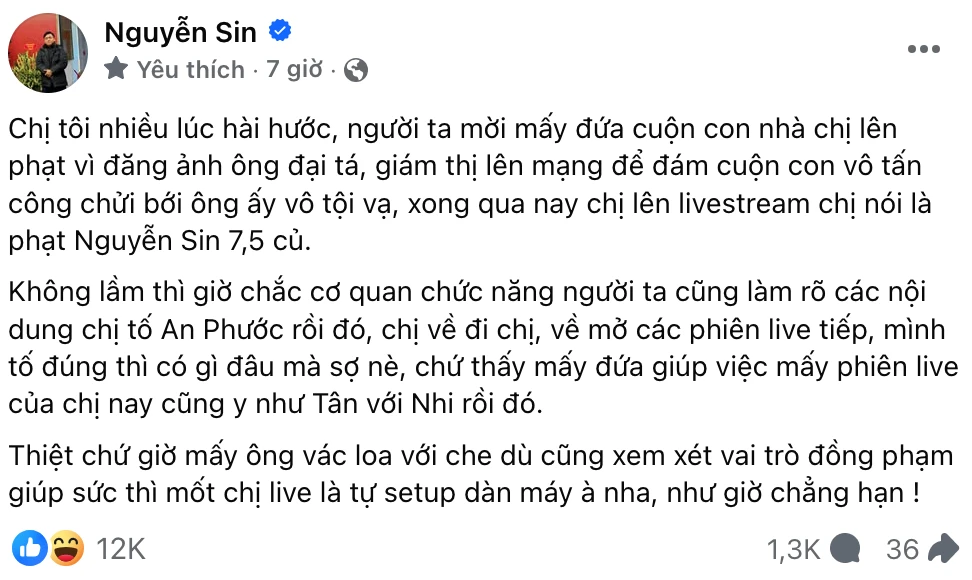 Nguyễn Sin xiên xỏ bà Phương Hằng vì livestream tung tin bị phạt 7,5 triệu? - Hình 2