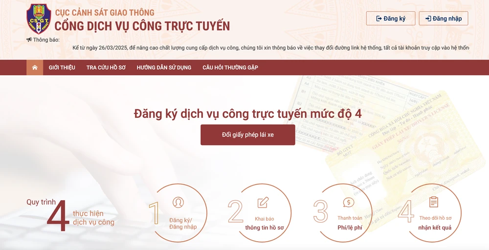 Nay đổi từ B2 sang C1 cũng có thể thực hiện trên online. (Ảnh chụp màn hình) Cách đổi giấy phép lái xe từ B2 sang C1 online mới nhất