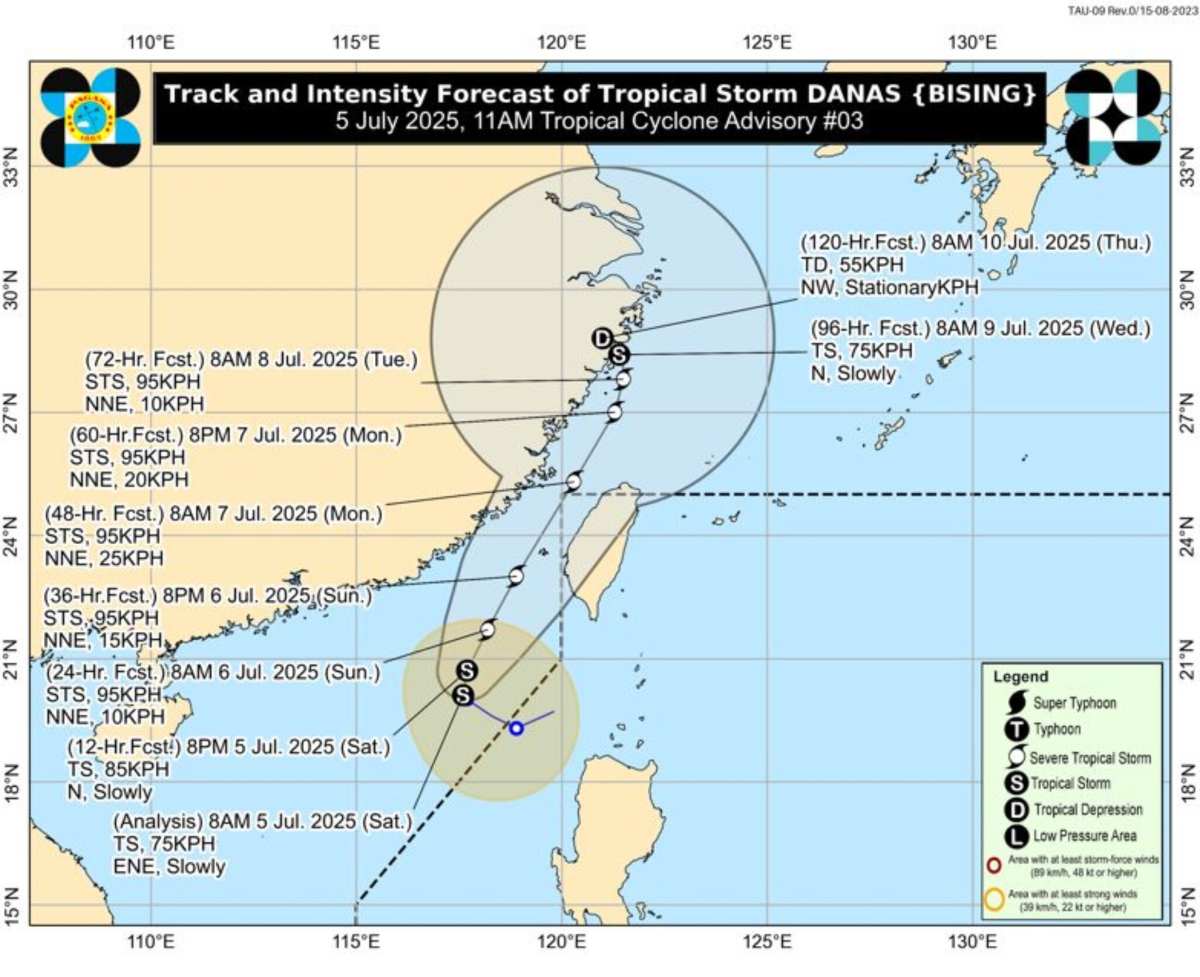 bao-so-2 Dự báo đường đi của bão số 2 Danas. Ảnh: PAGASA