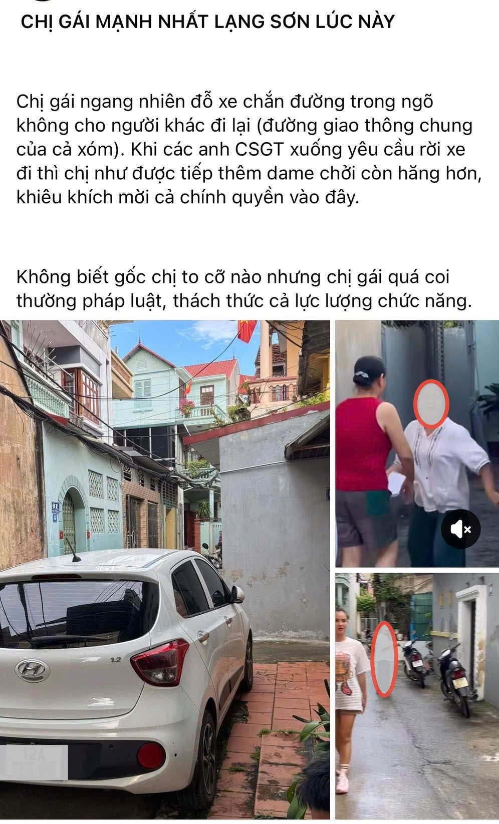 550657752_1874184816844918_2049502012931135835_n Có thể là hình ảnh về 3 người, ô tô và văn bản cho biết 'CHỊ GÁI MẠNH NHẤT LẠNG SƠN LÚC NÀY Chị gái ngang nhiên đỗ xe chắn đường trong ngõ không cho người khác đi lại (đường giao thông chung của cả xóm). Khi các anh CSGT xuống yêu cầu rời xe đi thì chị như được tiếp thêm dame chời còn hăng hơn, khiêu khích mời cả chính quyền vào đây. Không biết gốc chị to cỡ nào nhưng chị gái quá coi thường pháp luật, thách thức cả lực lượng chức năng.'