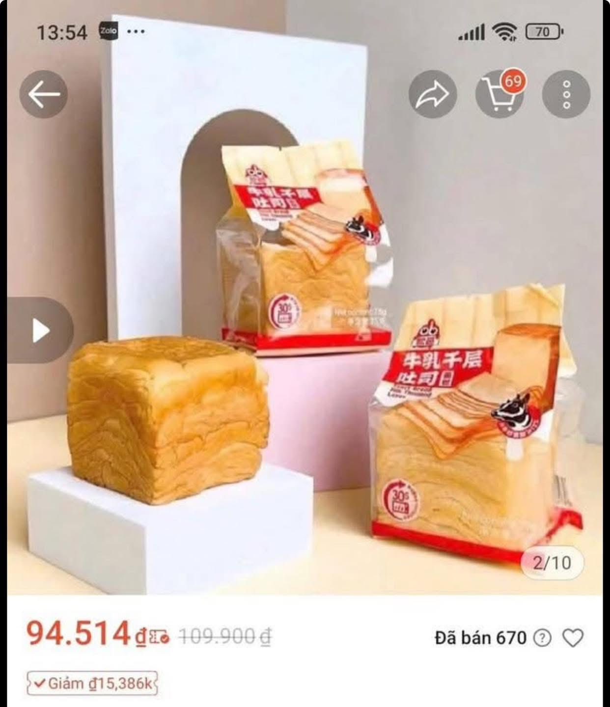 Có thể là hình ảnh về bánh kẹp, bánh chiffon, đậu phụ và văn bản cho biết '13:54 ill 70 69 胜海政 9토0g c 牛乳千展 千层 牛乳 は包日 吐同日 胜 血 2/10 94.514 94.514dza109.900 1อ 109.900 Giảm Giảm15,386k ថ្ម1 5,386k Đã bán 670'
